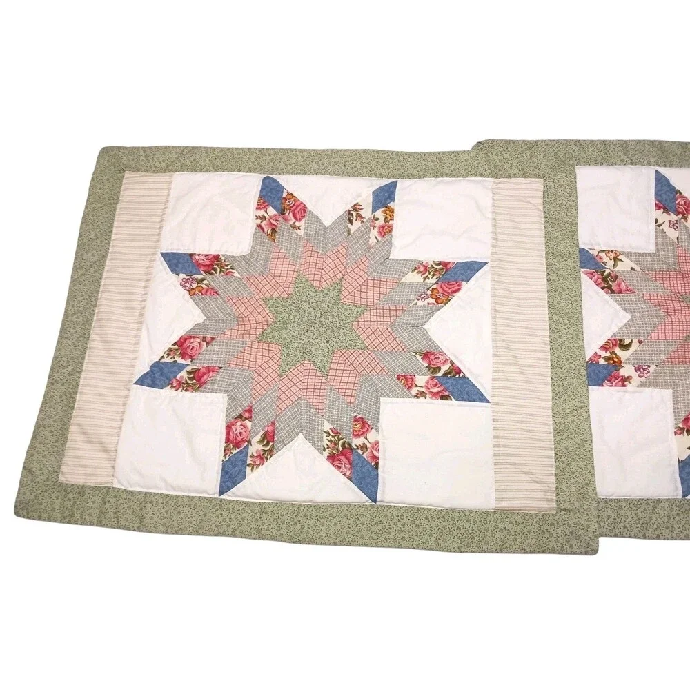 Vtg 2 Pillowcases Shams Patchwork Quilt Star JCPenney Home Collection Cottage